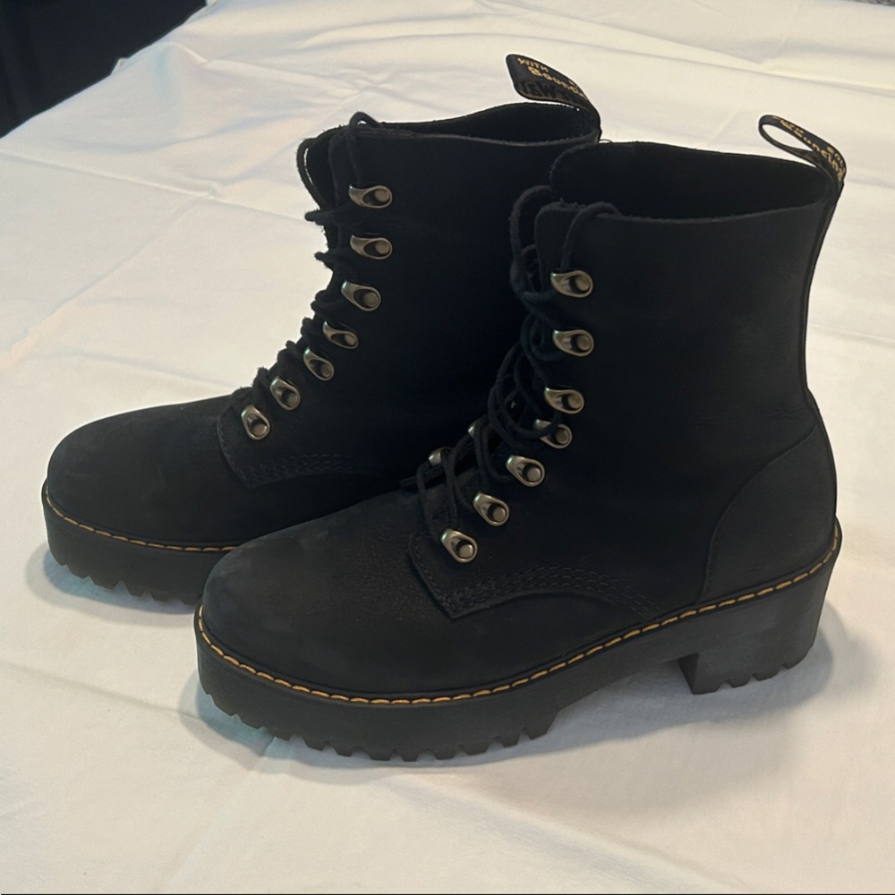 Dr. Martens Black Combat Boots with Yellow Accents